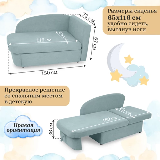 Диван-кровать правая 1050 мятный Brendoss в Ирбите - irbit.mebel-e96.ru