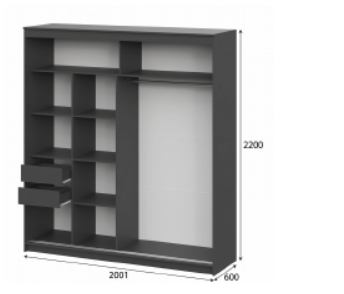 Шкаф-купе ШКП-3 2000 мм графит (СВ) в Ирбите - irbit.mebel-e96.ru