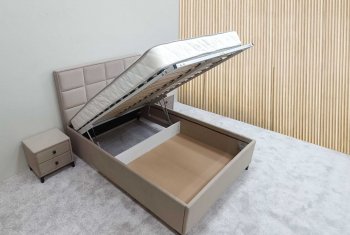 Кровать с подъемным механизмом Мега беж (Лин) в Ирбите - irbit.mebel-e96.ru