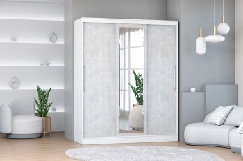 Шкаф-купе 1700 мм 3-х дверный с 1-м зеркалом (арт. 012) белый/цемент (Диал) в Ирбите - irbit.mebel-e96.ru