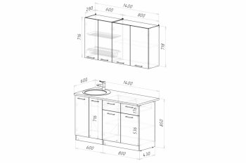 Кухонный гарнитур Асая Медиум 1400 мм (Герда) в Ирбите - irbit.mebel-e96.ru