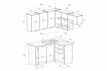 Кухонный гарнитур Асая мега прайм 1600х1700 мм (Герда) в Ирбите - irbit.mebel-e96.ru