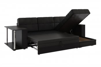 Угловой диван Атлант со столиком кожа черный в Ирбите - irbit.mebel-e96.ru