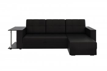 Угловой диван Атлант со столиком кожа черный в Ирбите - irbit.mebel-e96.ru