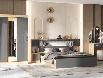 Спальный гарнитур Бася крафт/графит (Миф) в Ирбите - irbit.mebel-e96.ru