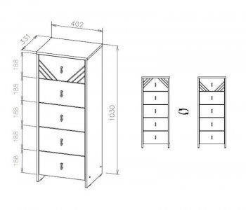 Комод (5 ящиков) Байкал Графит/Дуб золотой (СВ) в Ирбите - irbit.mebel-e96.ru