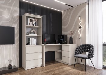 Письменный стол угловой + Стеллаж Челси кашемир (Миф) в Ирбите - irbit.mebel-e96.ru