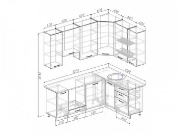 Угловой кухонный гарнитур Вегас 2200х1600 мм в Ирбите - irbit.mebel-e96.ru