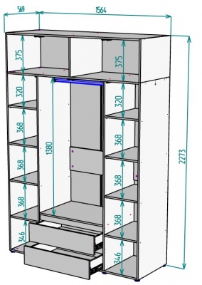 Шкаф 1564 мм Erik H328 + Антресоль HA4 (Графит) в Ирбите - irbit.mebel-e96.ru