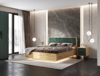 Кровать парящая с ПМ Флэш грин/дуб крафт (Миф) в Ирбите - irbit.mebel-e96.ru
