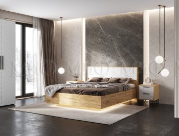 Кровать парящая с ПМ Флэш белый/дуб крафт (Миф) в Ирбите - irbit.mebel-e96.ru