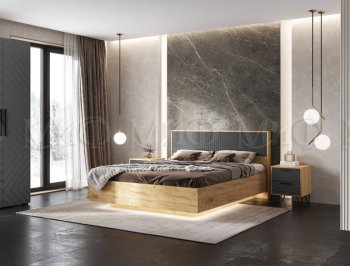 Кровать парящая с ПМ Флэш графит/дуб крафт (Миф) в Ирбите - irbit.mebel-e96.ru