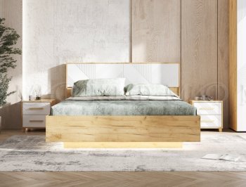 Кровать парящая с ПМ Ирис белый/дуб крафт (Миф) в Ирбите - irbit.mebel-e96.ru