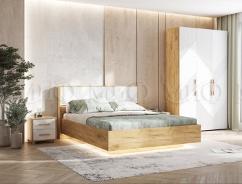 Кровать парящая с ПМ Ирис белый/дуб крафт (Миф) в Ирбите - irbit.mebel-e96.ru