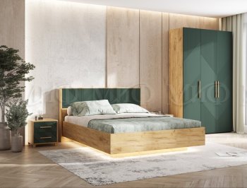 Кровать парящая с ПМ Ирис грин/дуб крафт (Миф) в Ирбите - irbit.mebel-e96.ru