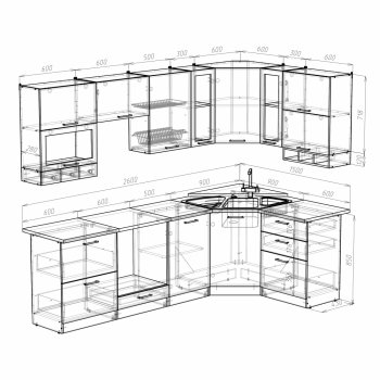 Кухонный гарнитур Кира гранд оптима 2600х1500 мм (Герда) в Ирбите - irbit.mebel-e96.ru