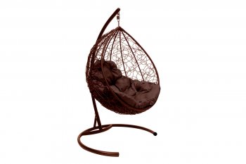 Подвесное кресло КАПЛЯ с ротангом коричневое, подушка коричневая в Ирбите - irbit.mebel-e96.ru
