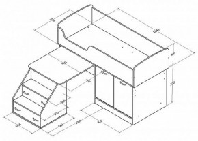 Кровать-чердак Дюймовочка-2 Дуб молочный/орех в Ирбите - irbit.mebel-e96.ru