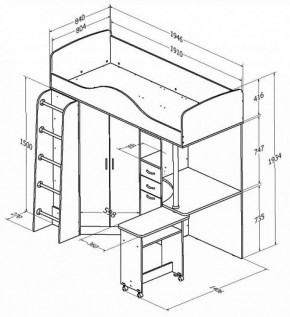 Кровать-чердак Теремок-1 Дуб молочный/Голубой в Ирбите - irbit.mebel-e96.ru