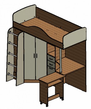 Кровать-чердак Теремок-1 Дуб молочный/Голубой в Ирбите - irbit.mebel-e96.ru