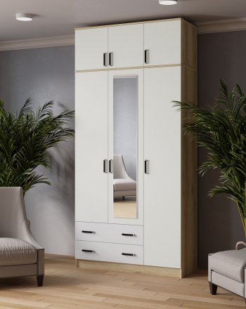 Шкаф Лагуна с антресолью с зеркалом делано/белый (Текс) в Ирбите - irbit.mebel-e96.ru