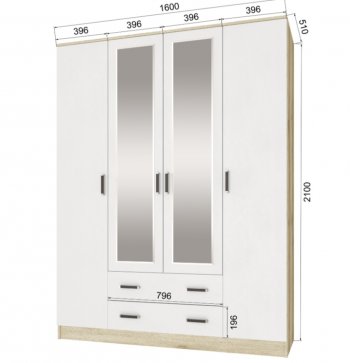Шкаф 1600 мм Лагуна с антресолью делано/белый (Текс) в Ирбите - irbit.mebel-e96.ru