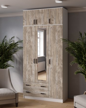 Шкаф Лагуна с антресолью с зеркалом дуб юкон (Текс) в Ирбите - irbit.mebel-e96.ru