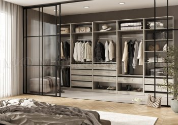 Гардеробная/шкаф 4000 мм Ларго №1 открытая дуб крафт серый (Миф) в Ирбите - irbit.mebel-e96.ru