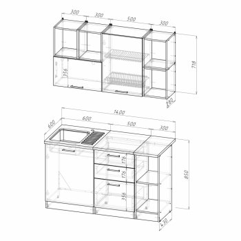 Кухонный гарнитур Лариса медиум 3 1400 мм (Герда) в Ирбите - irbit.mebel-e96.ru