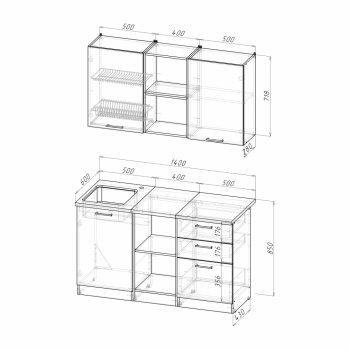 Кухонный гарнитур Лариса медиум 4 1400 мм (Герда) в Ирбите - irbit.mebel-e96.ru