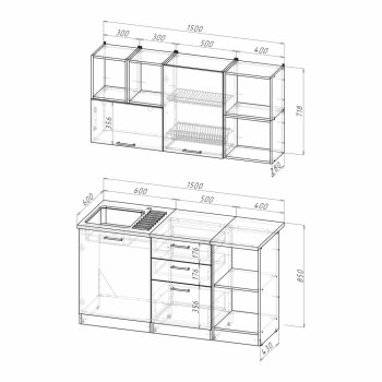 Кухонный гарнитур Лариса нормал 3 1500 мм (Герда) в Ирбите - irbit.mebel-e96.ru