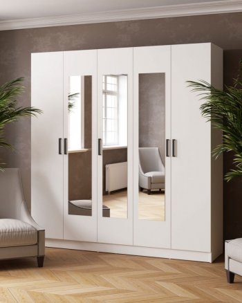 Шкаф 2000 мм Ларс с зеркалом белый (Микон) в Ирбите - irbit.mebel-e96.ru