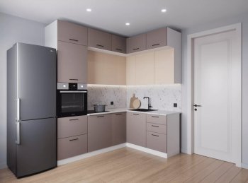 Кухонный гарнитур угловой Латте 2200*1700 мм (Санвут) в Ирбите - irbit.mebel-e96.ru
