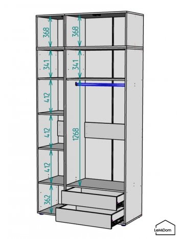 Шкаф с антресолью 1200 мм Linnea MHR-3A-2 2450х1200х510 (ДВ-М 11.1.25) в Ирбите - irbit.mebel-e96.ru