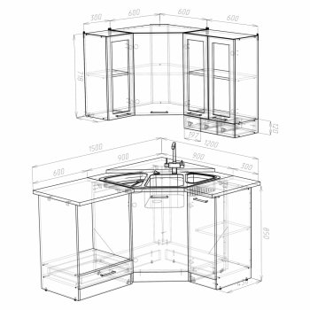 Кухонный гарнитур Лира литл 1500х1200 мм (Герда) в Ирбите - irbit.mebel-e96.ru