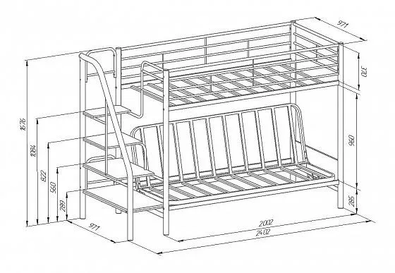 Кровать двухъярусная с диваном Мадлен-3 (велюр) (ФМ) в Ирбите - irbit.mebel-e96.ru