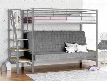 Кровать двухъярусная с диваном Мадлен-3 серый/серый/ясень шимо светлый в Ирбите - irbit.mebel-e96.ru