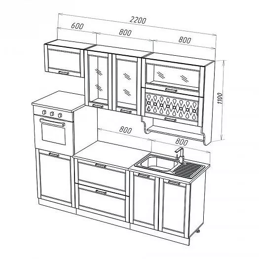 Кухонный гарнитур Милано 2200 мм Ком. №3 (Миф) в Ирбите - irbit.mebel-e96.ru