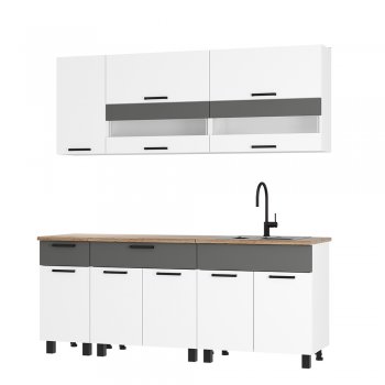 Кухонный гарнитур Монтана 2000 мм белый/графит (БТС) в Ирбите - irbit.mebel-e96.ru