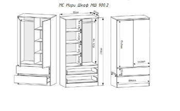 Шкаф 900 мм с антресолью Мори 900.2 графит (ДСВ) в Ирбите - irbit.mebel-e96.ru