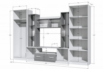 Стенка Николь-2 белый/бетонный камень(Зарон) в Ирбите - irbit.mebel-e96.ru