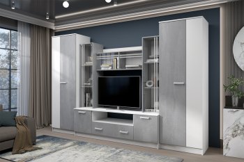 Стенка Николь-2 белый/бетонный камень(Зарон) в Ирбите - irbit.mebel-e96.ru