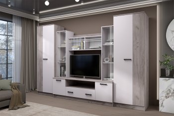 Стенка Николь-2 крафт серый/кашемир (Зарон) в Ирбите - irbit.mebel-e96.ru