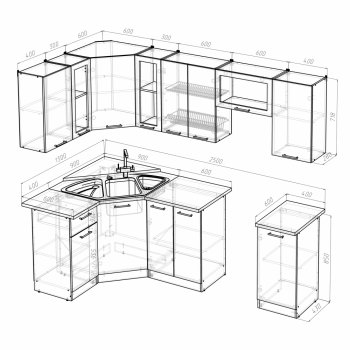 Кухонный гарнитур Ольга оптима 1 1300х2500 мм (Герда) в Ирбите - irbit.mebel-e96.ru