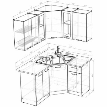 Кухонный гарнитур Ольга оптима 2 1500х1300 мм (Герда) в Ирбите - irbit.mebel-e96.ru