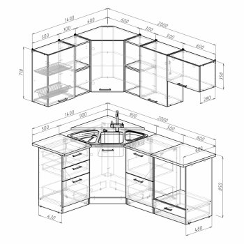 Кухонный гарнитур Ольга оптима 4 1400х2000 мм (Герда) в Ирбите - irbit.mebel-e96.ru