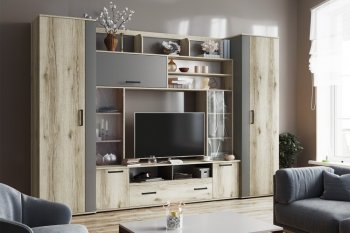 Гостиная Оскар-18-2 дуб делано/графит (Текс) в Ирбите - irbit.mebel-e96.ru