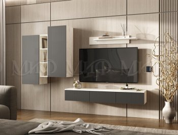 Стенка Оскар комп.2 крафт белый/графит (Миф) в Ирбите - irbit.mebel-e96.ru