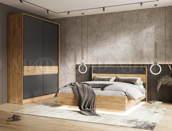 Кровать парящая Роджина с подсветкой, крафт/графит (Миф) в Ирбите - irbit.mebel-e96.ru