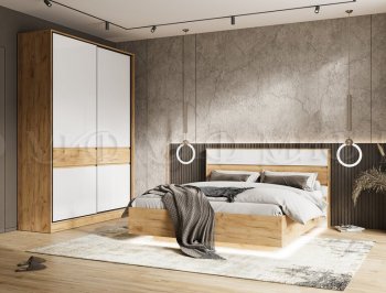 Кровать парящая с ПМ Роджина крафт/белый (Миф) в Ирбите - irbit.mebel-e96.ru